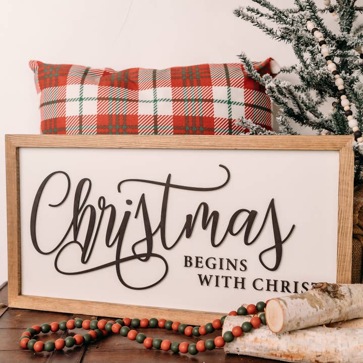 Nail and Hook Laser Cut Home Decor - Wholesale Sign - Christmas Begins With Christ I 11x21 I Wood Sign5