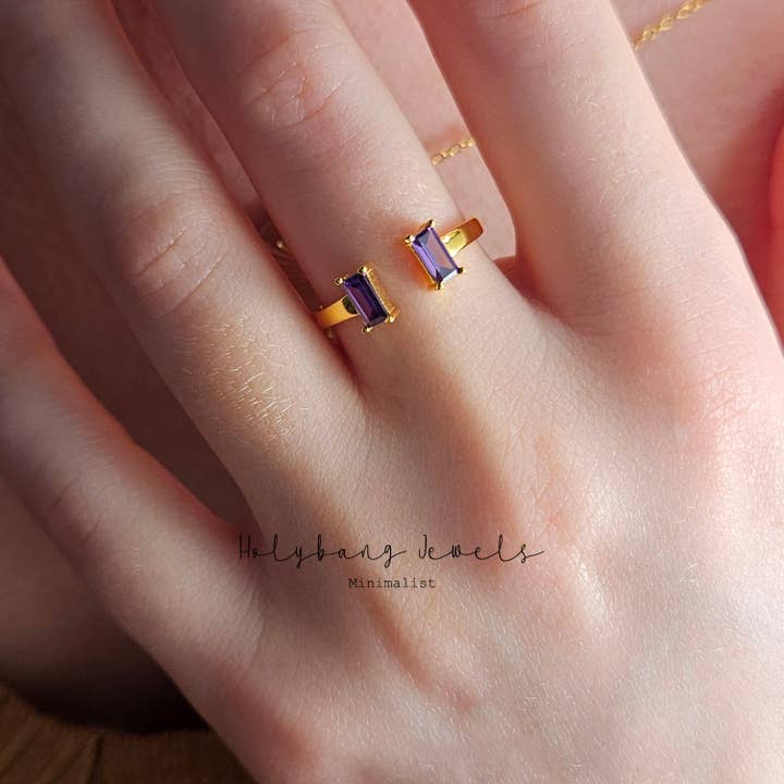 HolyBang Jewels - Wholesale Cocktail/Statement Ring - AMETHYST BAGUETTE CUFF RING - R-FT1170 AMETHYST