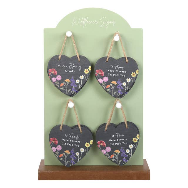 Something Different Wholesale – wholesale Sign – Set of 24 Wildflower Slate Hearts on Display (UK spelling)1