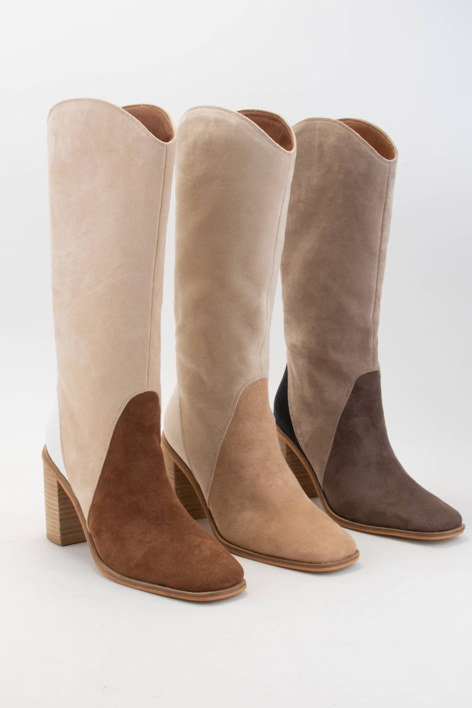 CCOCCI – wholesale Boots – Women’s – THREE-TONE SQUARE-TOE CURVED COLLAR BOOTS7