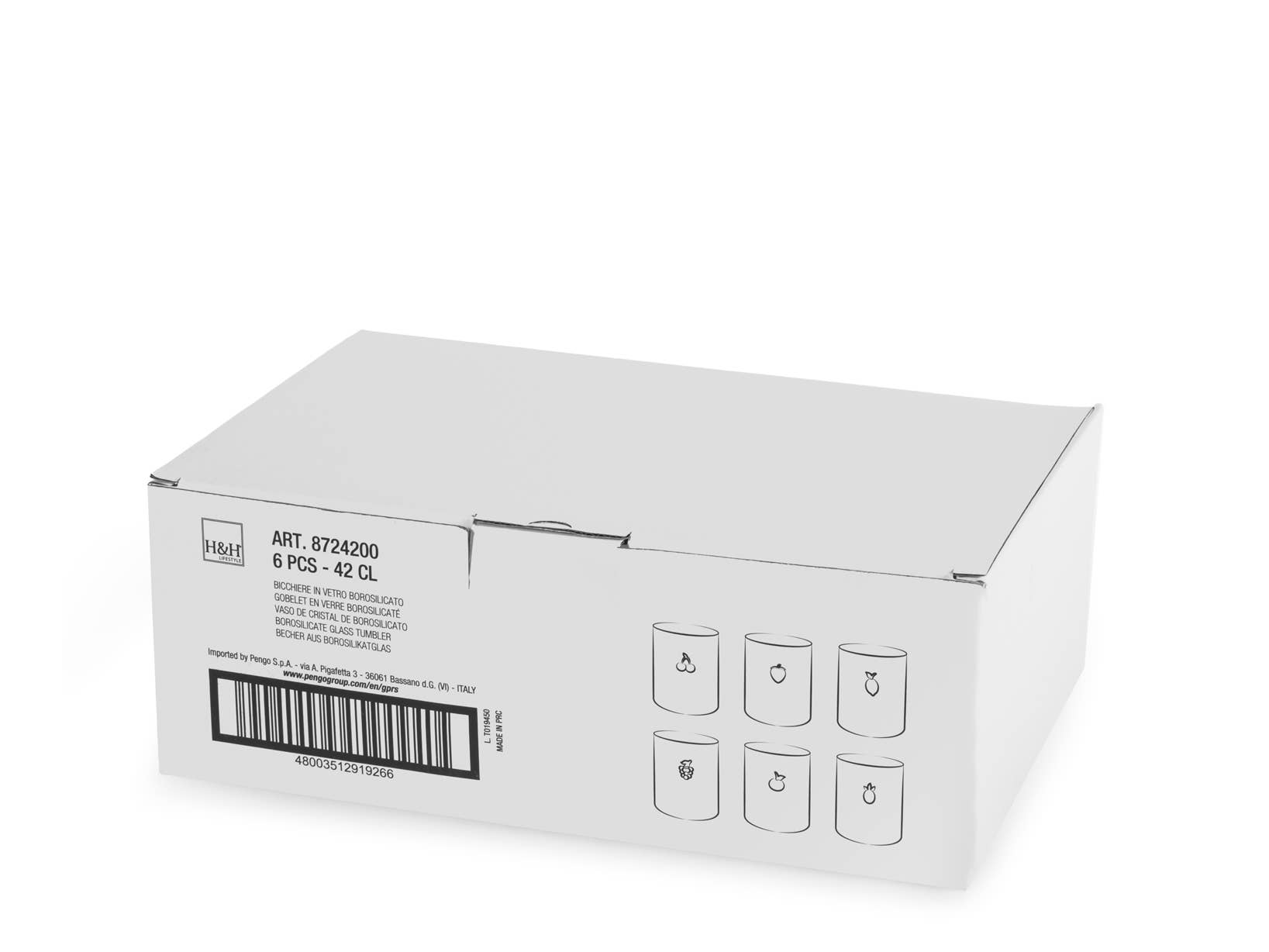 H&H - Wholesale Drinkglas/beker - Set van 6 Borosilicaatglazen van 42 cl met fruitminiaturen7