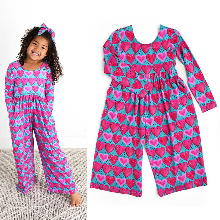 Alaina Hearts Romper Bamboo Kids Valentines Day Outfit for wholesale by Gigi and Max