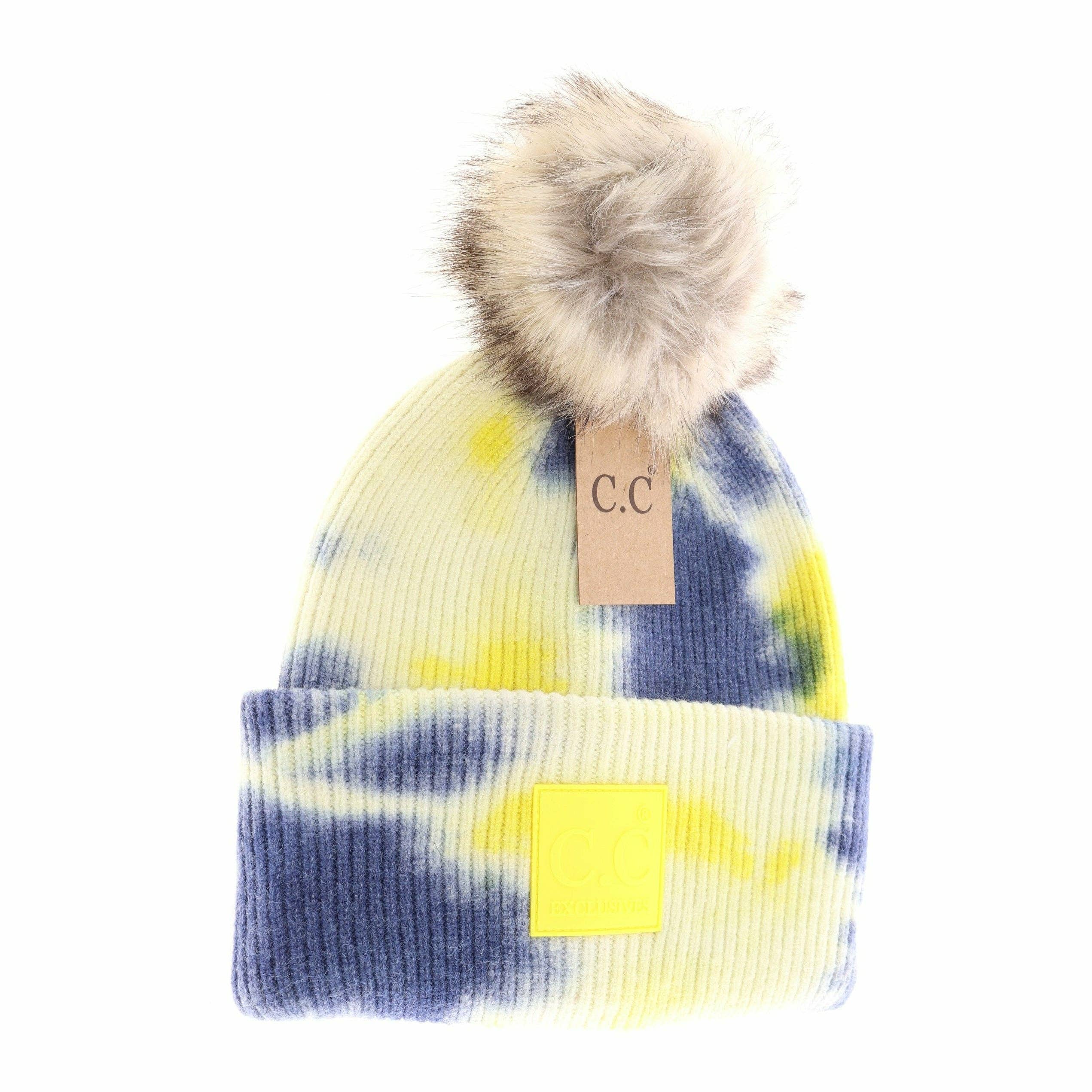 C.C Beanie – Großhandel Beanie – Damen – Batikmütze mit Pelz und Pompon C.C. HAT7380POM3