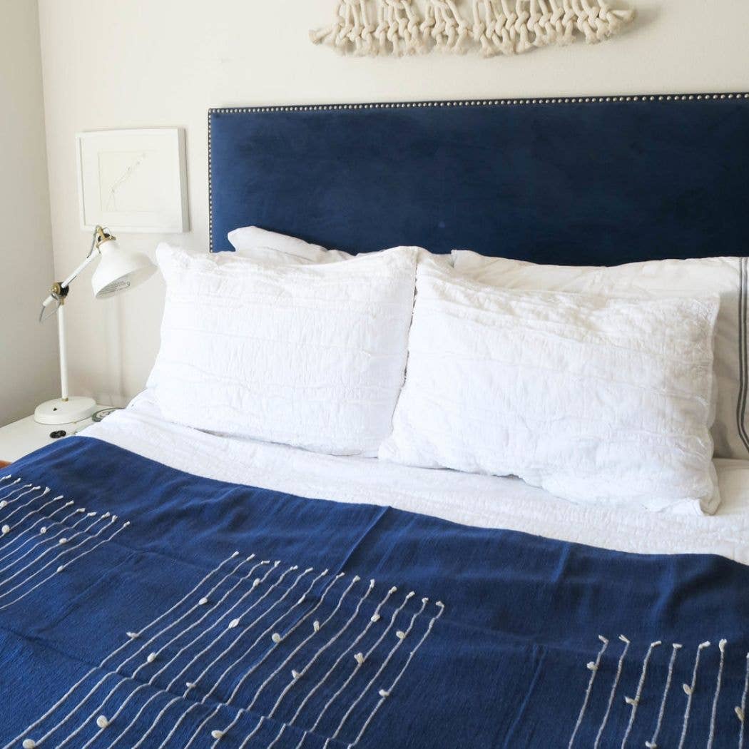 Variously - Wholesale Throw Blanket - Rosewood Indigo Hand knotted Stripes Handloom Merino Throw12