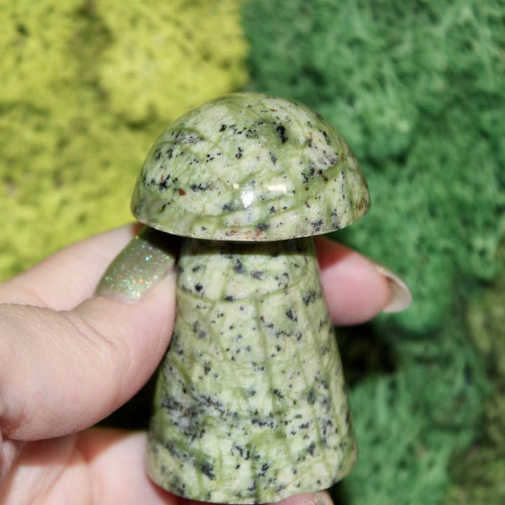 EC Plugs and Gems - Wholesale Spiritual Stone/Crystal - Green Serpentine Crystal Mushroom – Hand-Carved Stone for Healing & Display2