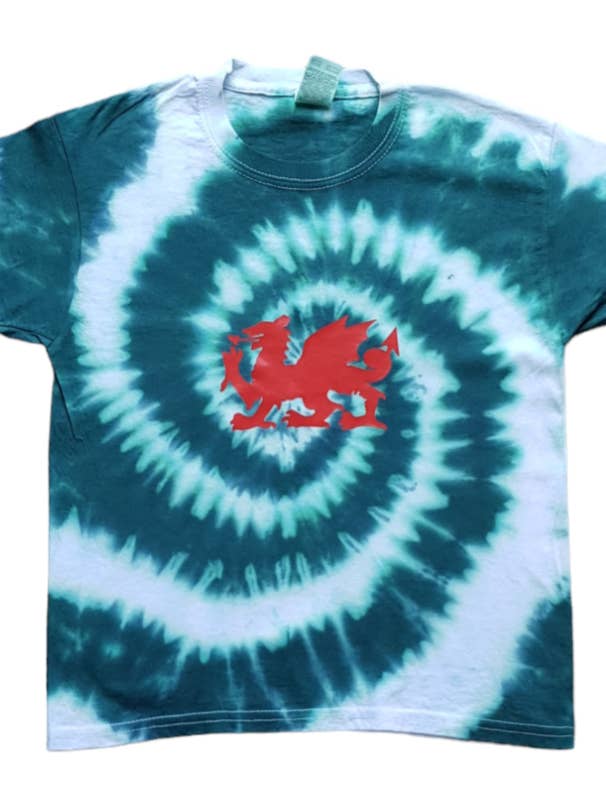 Tie Dye Shirt with Welsh Dragon & Wales Flag Spiral Design for wholesale by VeEco Gifts