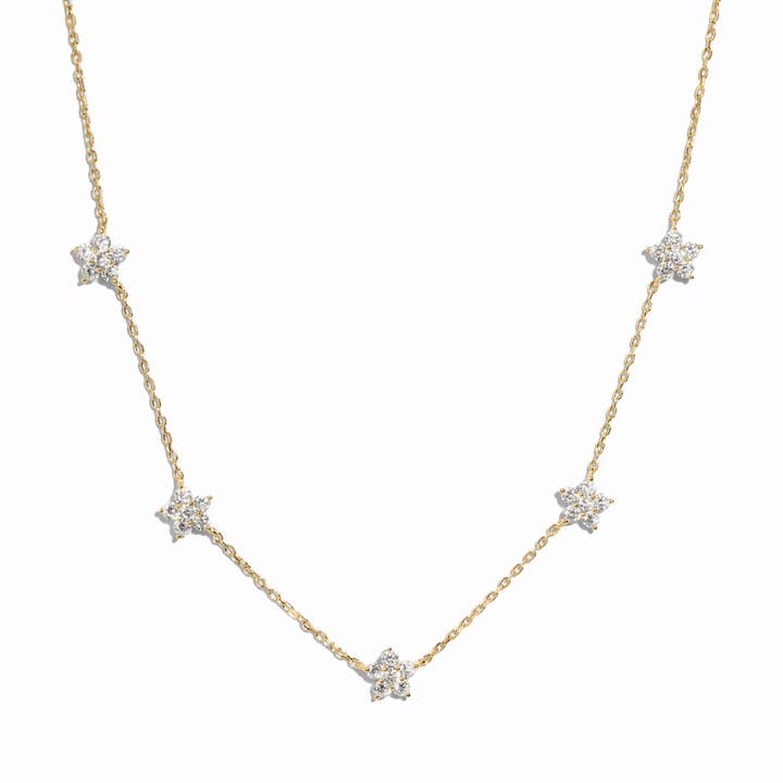Diamond Flower Halsband i 925 Sterling Silver med 14k Guldbeläggning för wholesale av Sami Jewels