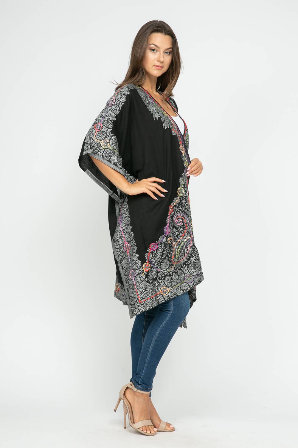 Raj Trading & Imports (USA) Inc. - Wholesale Kimono - Women's - Tatiana Black White Thick Stitch Kimono Short Sleeve3