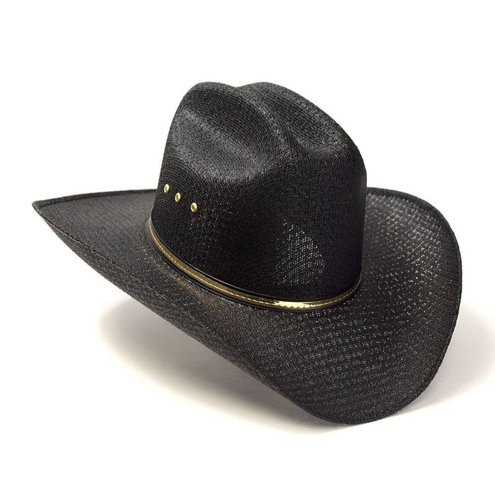 Western Express - Wholesale Cowboy Hat - Unisex - Black Straw Western Cattleman Hat with Gold Hat Band1