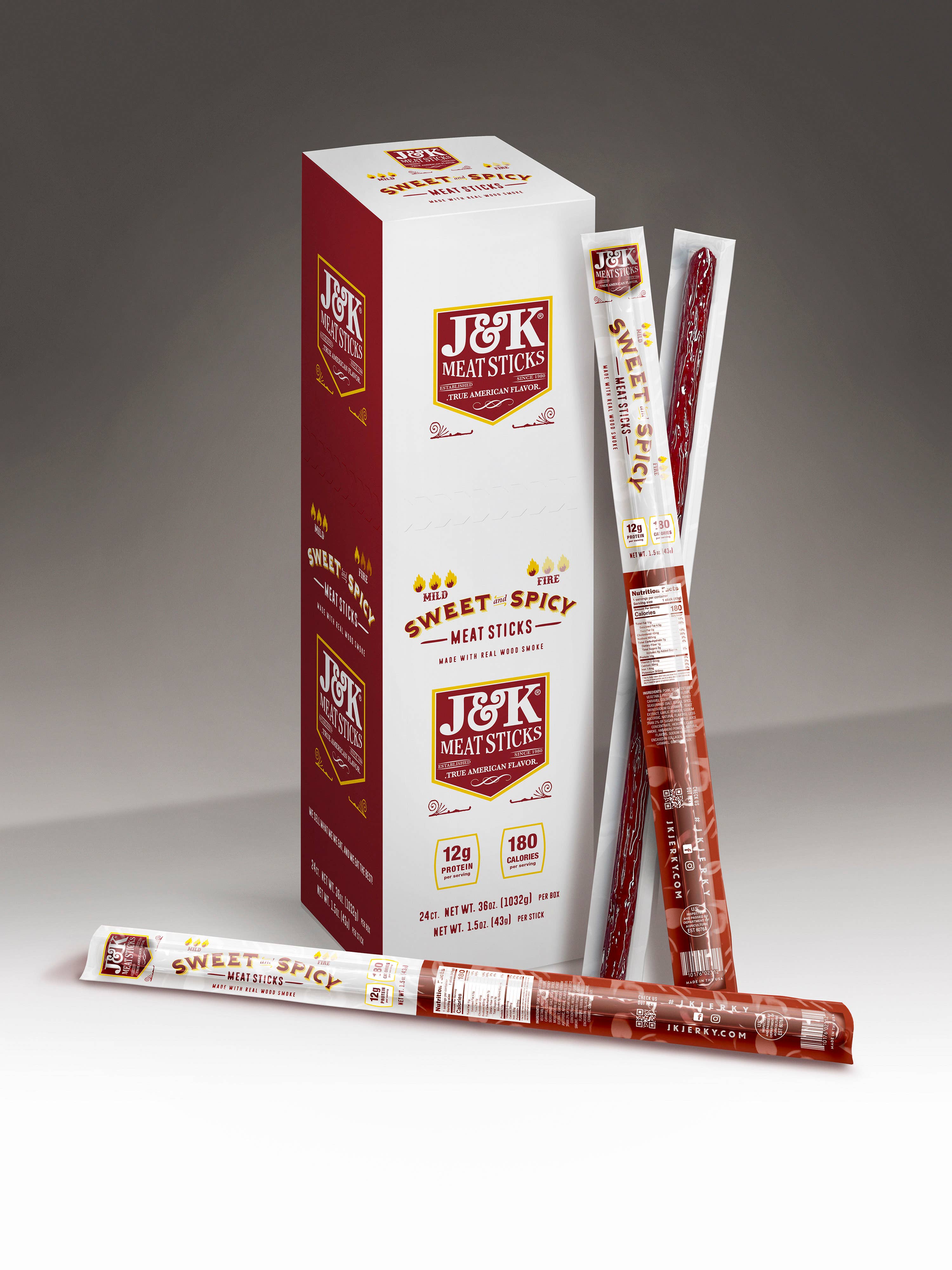 J&K Distributors - Vendita all'ingrosso Carni essiccate - J&K Beef Jerky - Bastoncini dal sapore dolce e speziato 24 ct.1