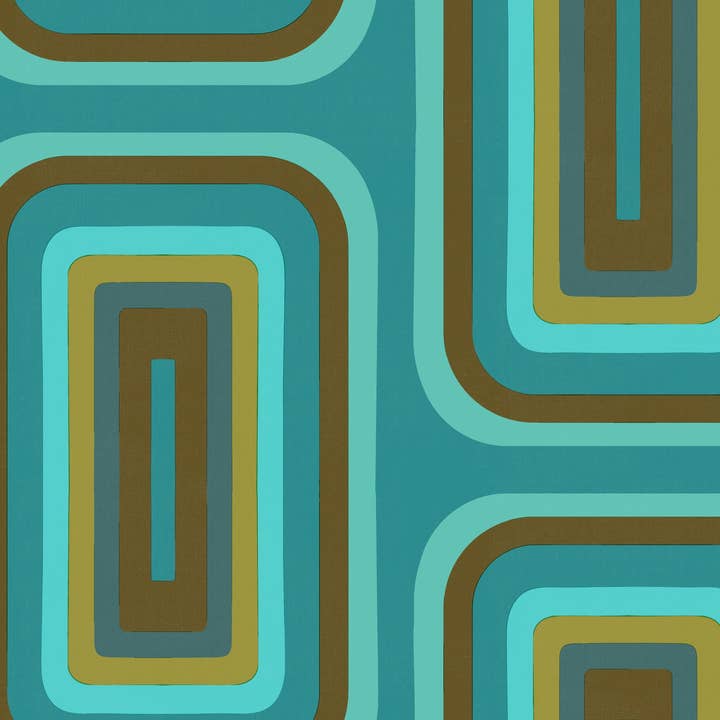 Papel de parede Retro Oblong Turquesa/Olive/Castanho por atacado de Sharon Jane Studio