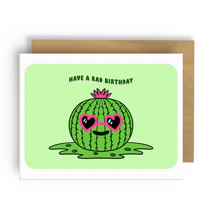 Squidly Designs - Wholesale Birthday Card - Have a rad birthday! Prickly Pear Cactus - Card 0