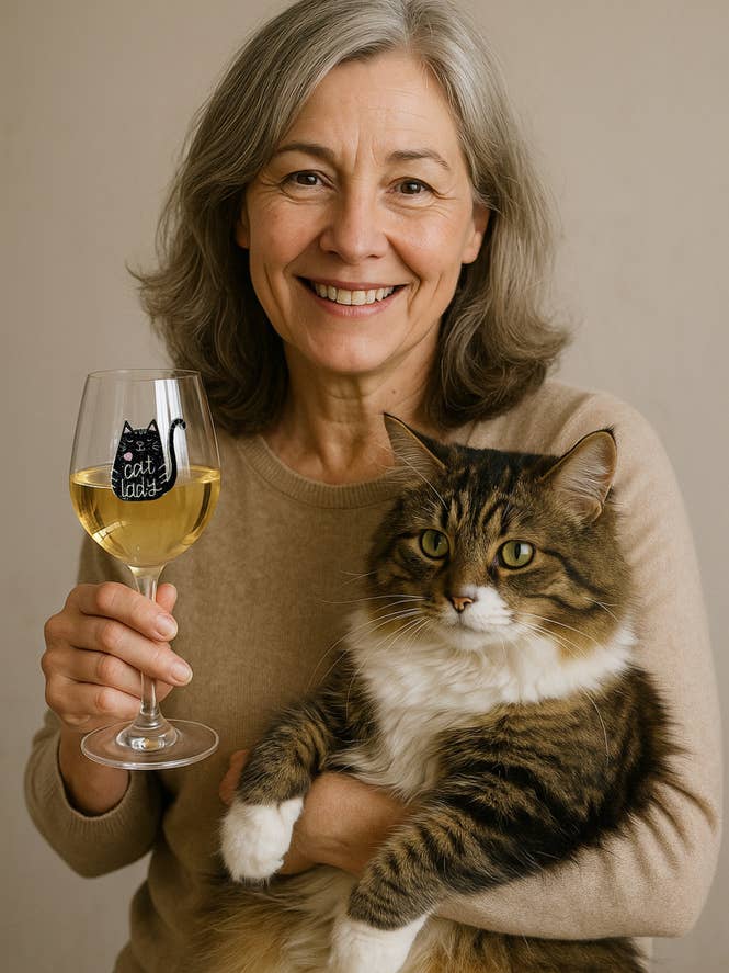 Cat Lady Stemmed Wine Glass for wholesale by The Queens' Jewels®