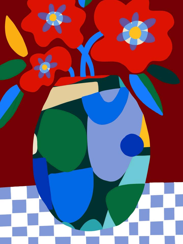 Burgundy on Check Fine Art Print for wholesale by Teresa Rego