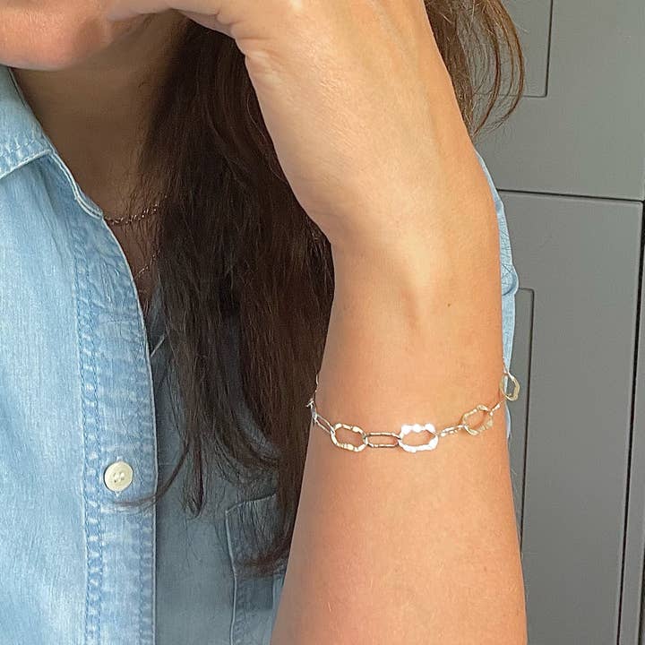 Sterling silver hammered chain bracelet, silver bracelet for wholesale by Verve Jewellery
