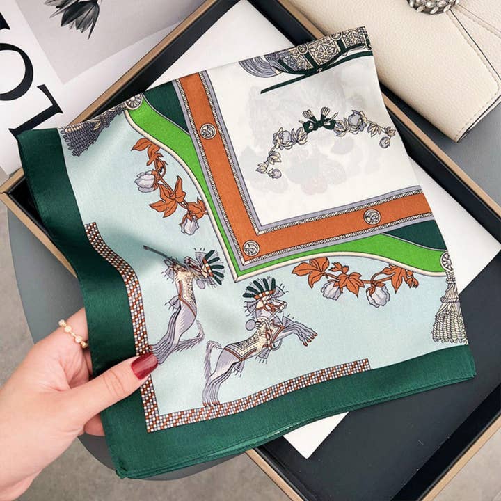 SueSilkHK - Wholesale Scarf - Women's - Chain Horse Pattern 100% mulberry Silk Scarf/Silk head scarf/Silk hair scarf/Silk neck scarf/Mother's Day Gifts/Bag Accessory/Gift for her