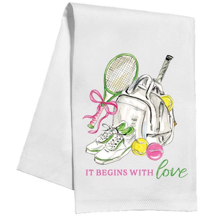 It Begins With Love Tennis Equipment Kitchen Towel for wholesale by RosanneBeck Collections