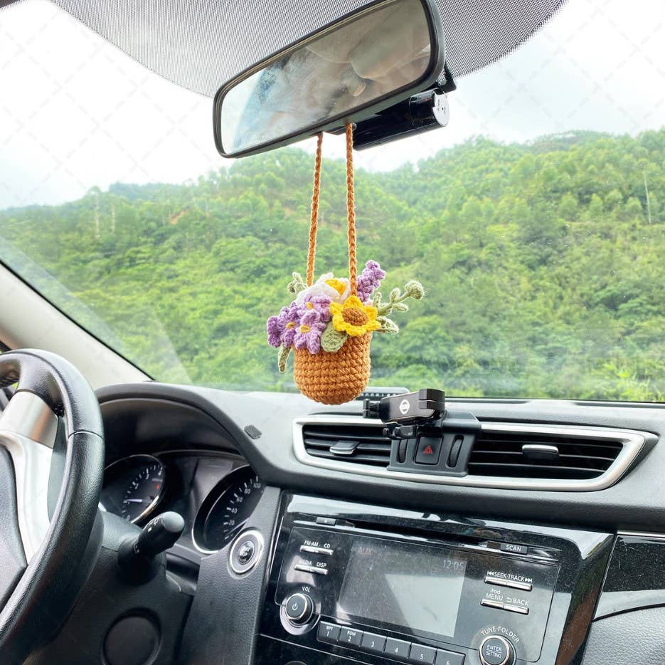 TOMOPOD LLC - Wholesale Car Decorative Charm - Women's - Crochet Flower Pot Car Mirror Hanging Charm, Car Plant Decor8