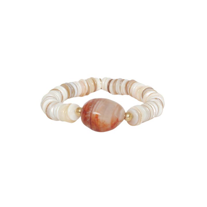 MINERAMA expandable bracelet red agate and shell for wholesale by Nature Bijoux