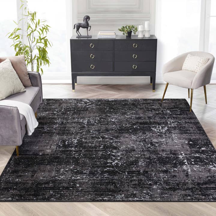 Well Woven - Wholesale Area Rug - Thiva Vintage Oriental Floral Pattern Black Rug
