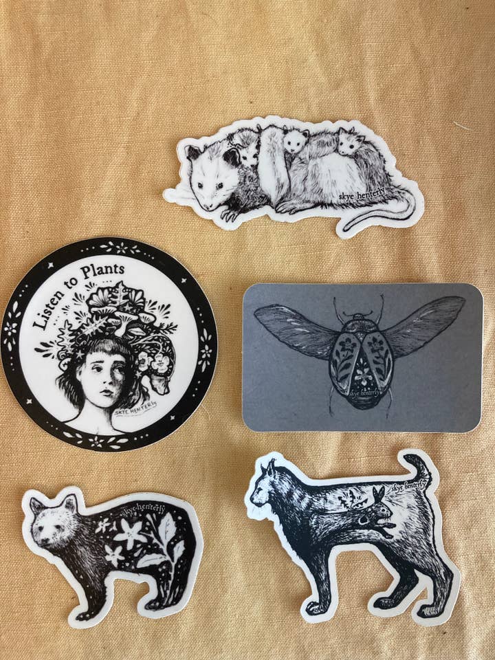 Small nature art stickers for wholesale by Skye Between the Lines