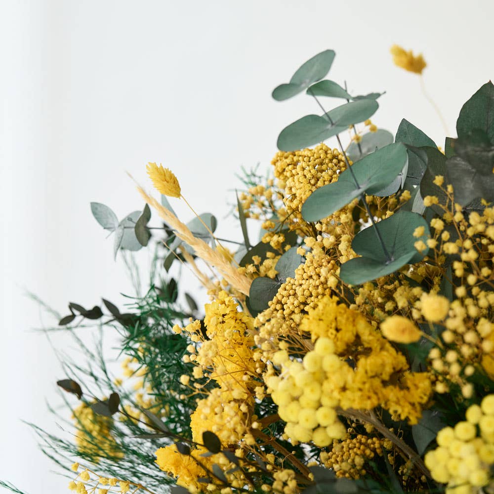 Evige Blomster – wholesale Torkade/pressade blommor – Evighetens bukett i gult och grönt – stor och långvarig1