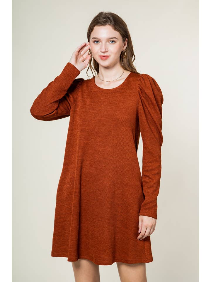 VERY J - Wholesale Dress - Women's - ND30024-Soft ribbed knit swing mini dress