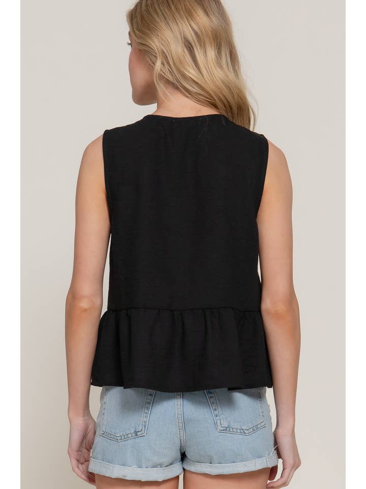 Active Basic | Active USA - Wholesale Tank Top - Women's - Sleeveless Front Bow Tie Linen Effect Top