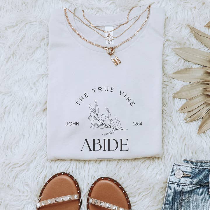 Faith & Life Christian Brands - Wholesale Screen Printed T-Shirt - Women's - Abide Olive Branch Vine Women's Christian Graphic T-Shirt14