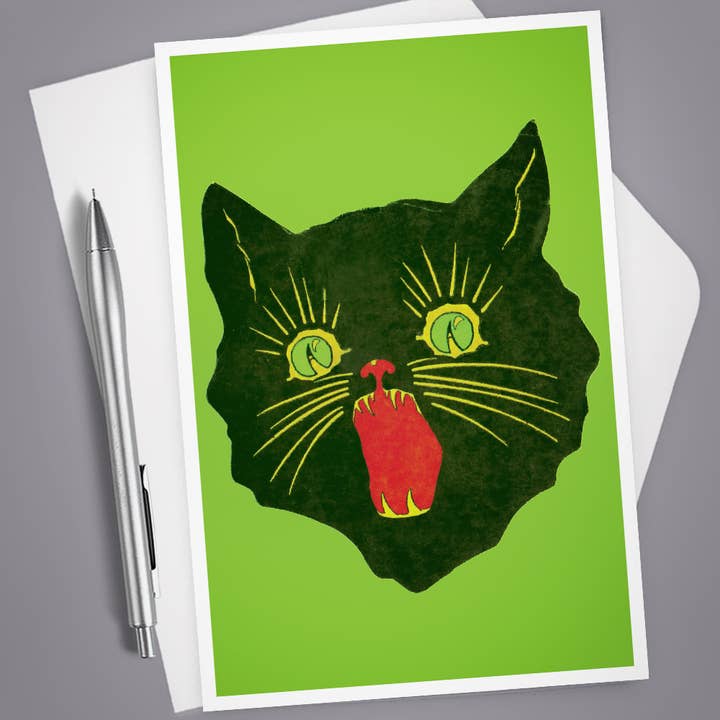 Vintage Greeting Card, Halloween Black Cat, Blank Inside for wholesale by Vintage Wit