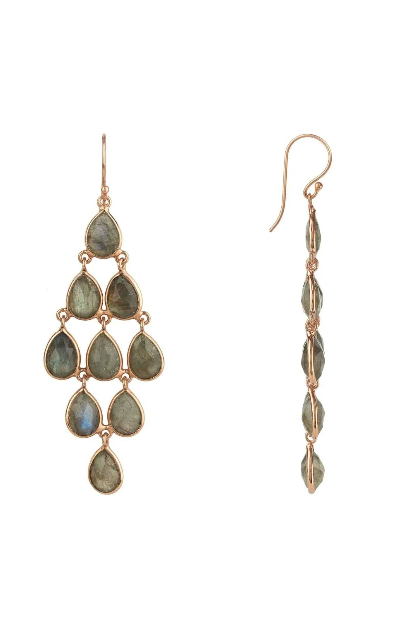 Latelita - Vente Boucles d'oreilles pendantes - Boucles d'oreilles Erviola en forme de cascade en or rose et labradorite2