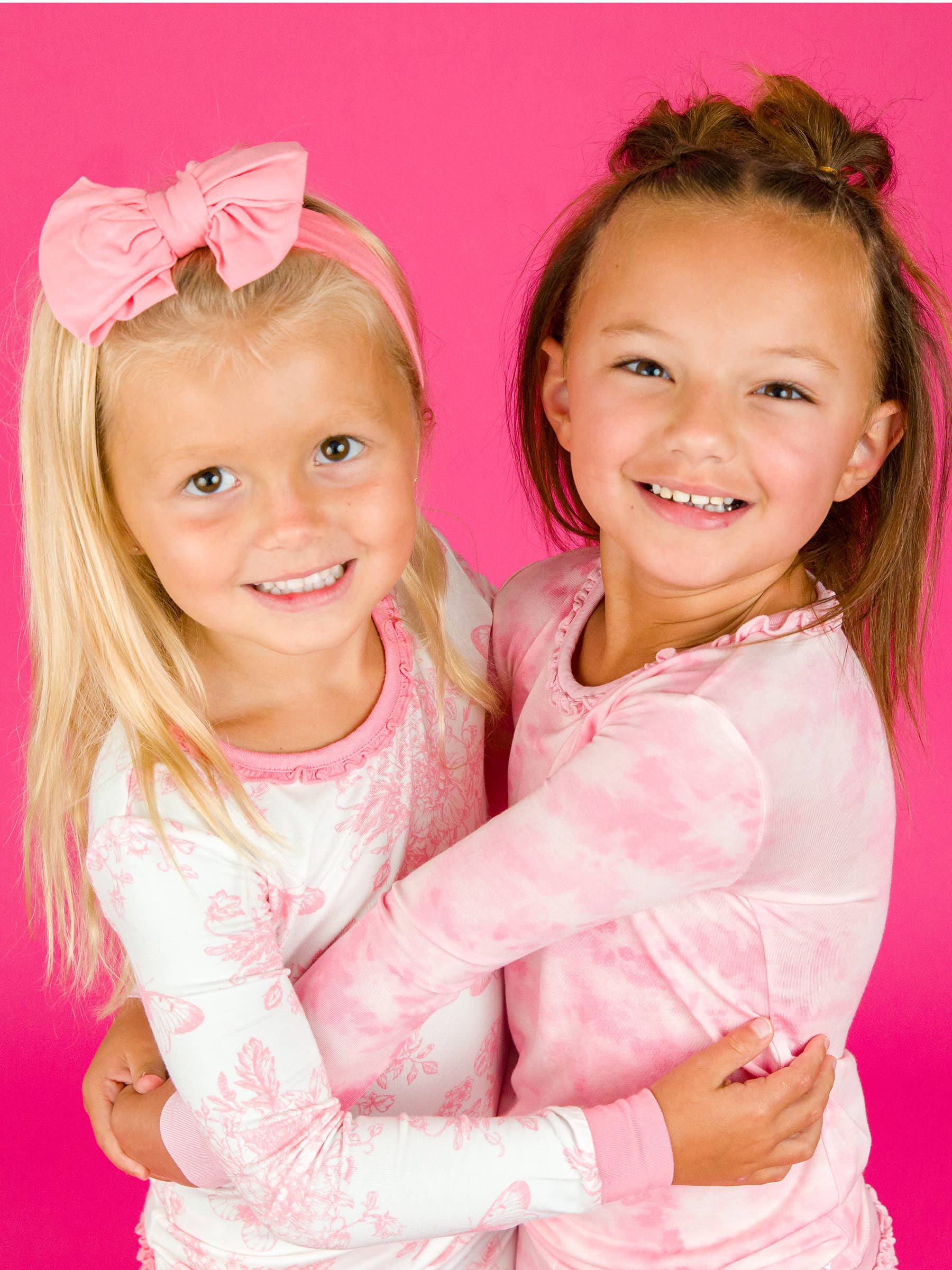 White SoftSnooze™ Toddler Girls Bamboo Viscose Pink Butterfly Garden Toile Ruffle Long Sleeve Pajama Set with Signature Rear Ruffles for wholesale on Faire3