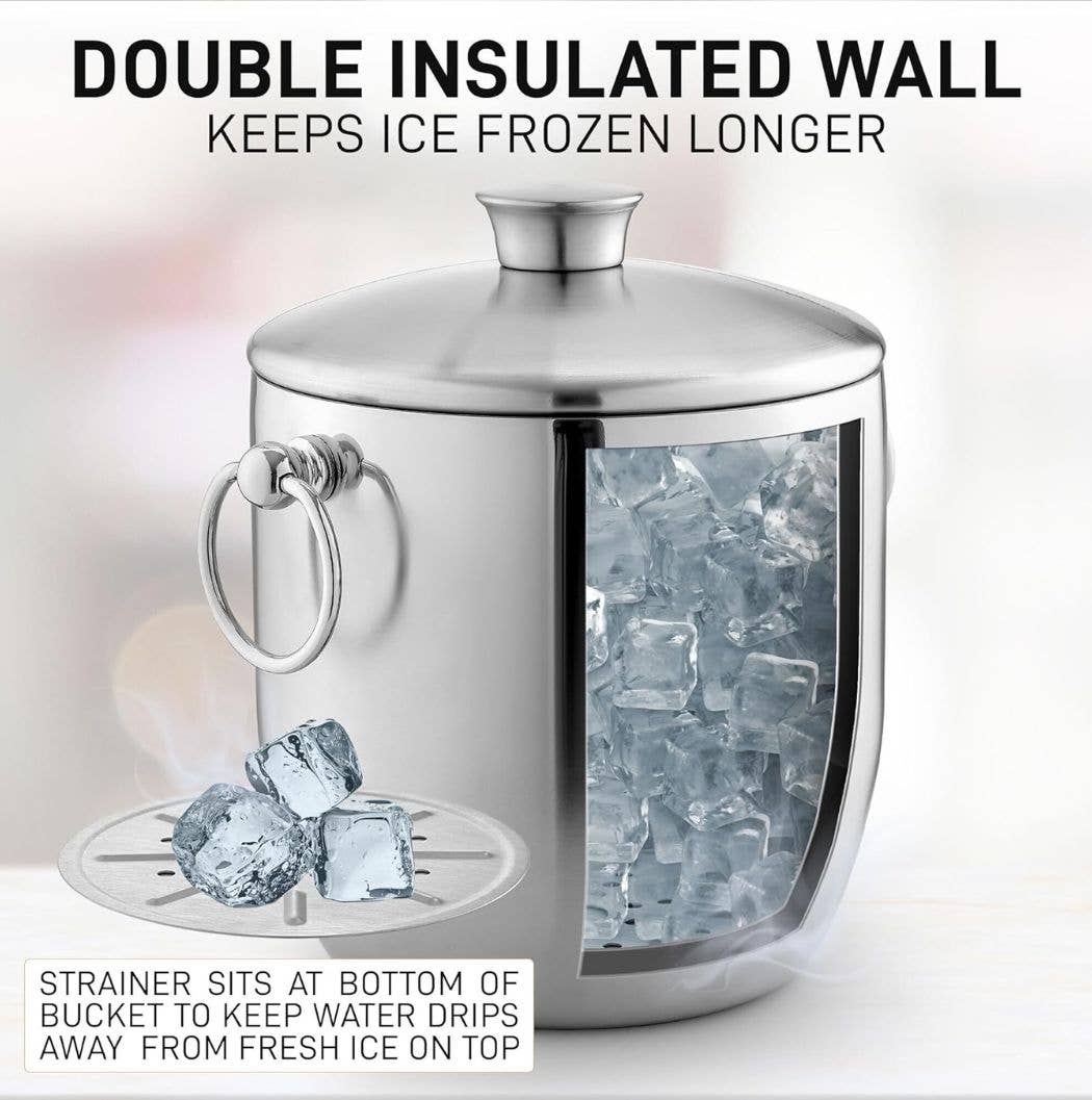 Zulay Kitchen - Wholesale Ice Bucket - DoubIe-Walled Insulated Ice Bucket with Tongs - 3 Liter3