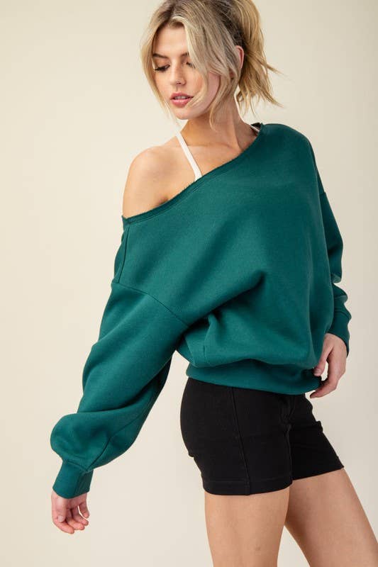 Sunday Morning - Wholesale Sweatshirt - Women's - T6899PL37 PLUS SIZE OFF SHOULDER FRENCH TERRY FLEECE TOP16
