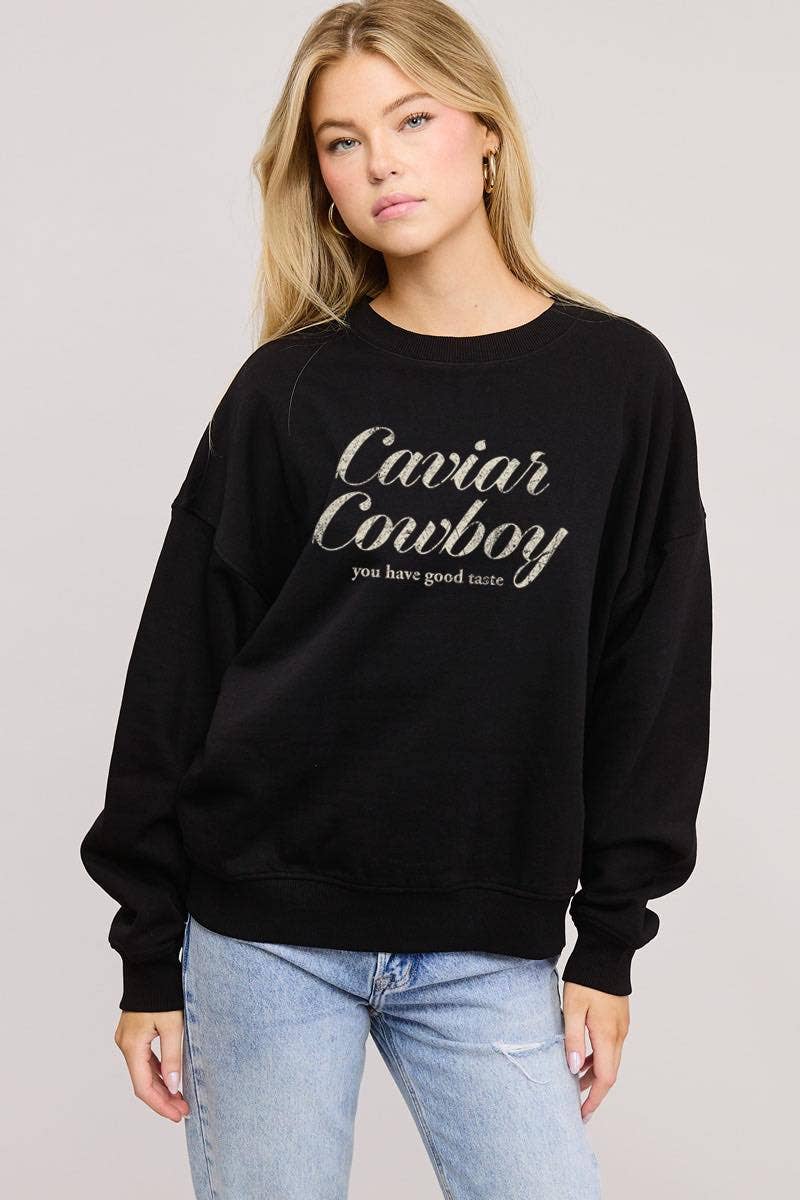 Zutter - Wholesale Graphic Sweatshirt - Women's - Caviar Cowboy Vintage Graphic L/S Relaxed Fleece Sweatshirts