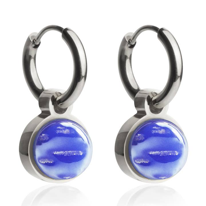 Orecchini a cerchio Mix & Match con pendente • argento/blu zaffiro • 12 mm per la vendita all'ingrosso da parte di ALEXASCHA