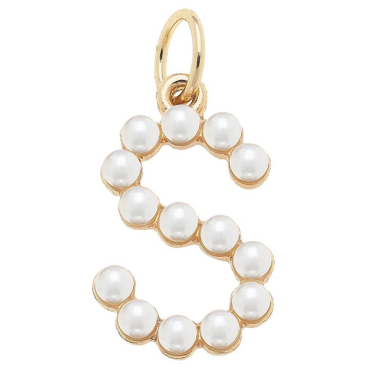 Canvas Style - Wholesale Individual Charm/Pendant - Pearl-Studded Letter Charm in Ivory