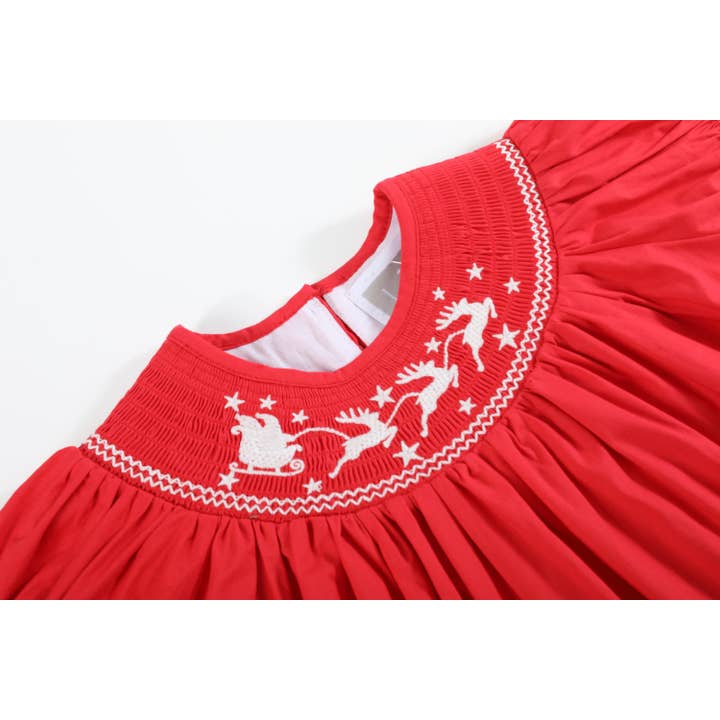 Lil Cactus - Wholesale Dress - Kids - Red Santa Sleigh Bishop Dress2