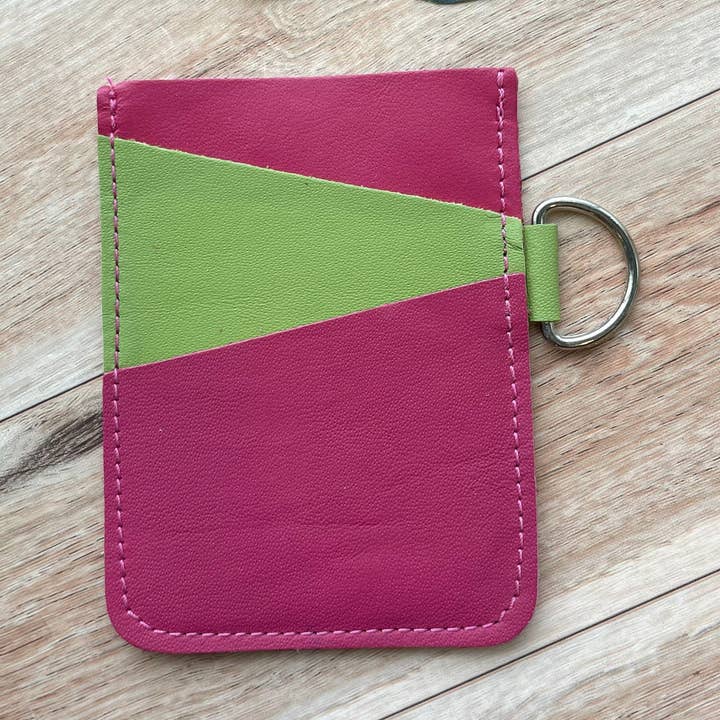 Læder Vinklet Kortholder Med 3 Slots Fuchsia, Lime Grøn for engroshandel hos Mally Designs