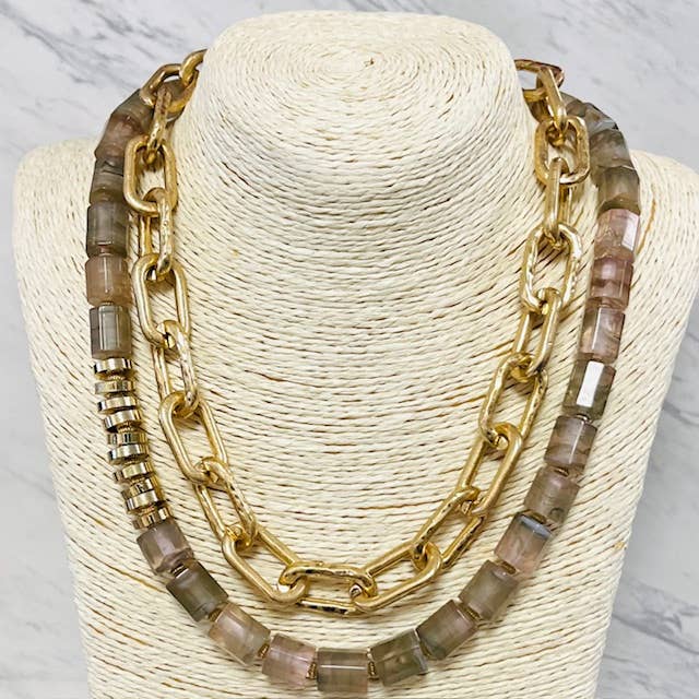 Layered Resin & Chunky Gold Chain Necklace for wholesale by Anita K By Blushing Pink