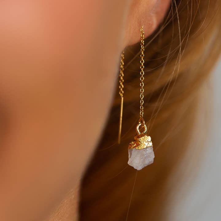 Bohemian and Bouj - Wholesale Dangle Earrings - The Sun Threaders | 14k Gold-Filled + Raw Crystals5