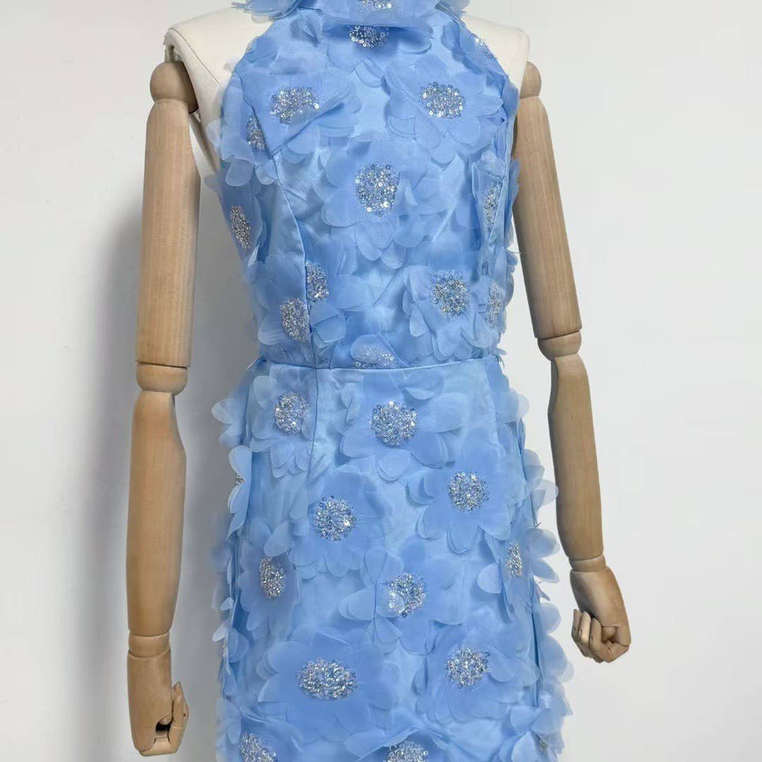 Productseeker - Wholesale Dress - Women's - DR751Y Halter Neck Sequin 3D Floral Backless Mini Dress22