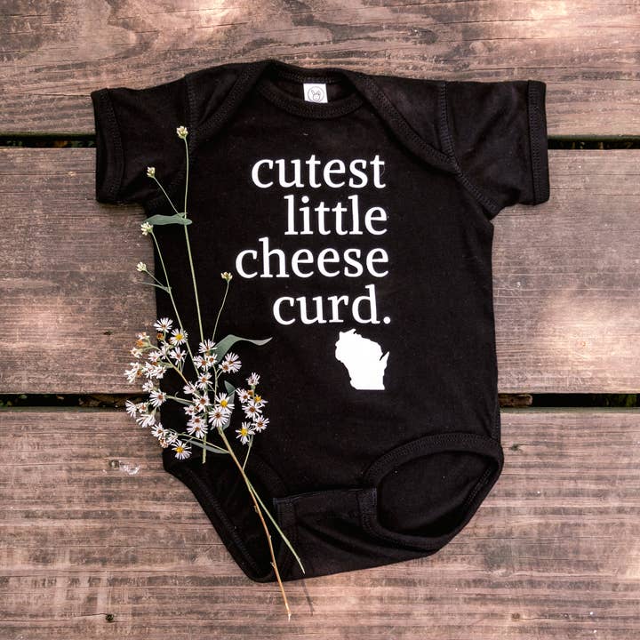Cutest Little Cheese Curd Short-Sleeve Bodysuit - Black for wholesale by Greenleaf Designs