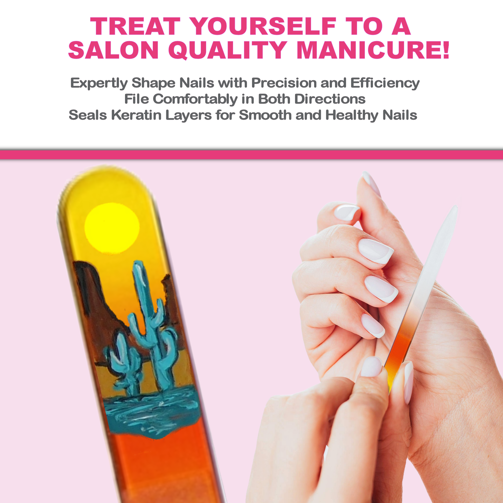 Classy Nail Files - Wholesale Nail File - Desert Oasis Cactus Southwest Hand Painted Crystal Nail File3