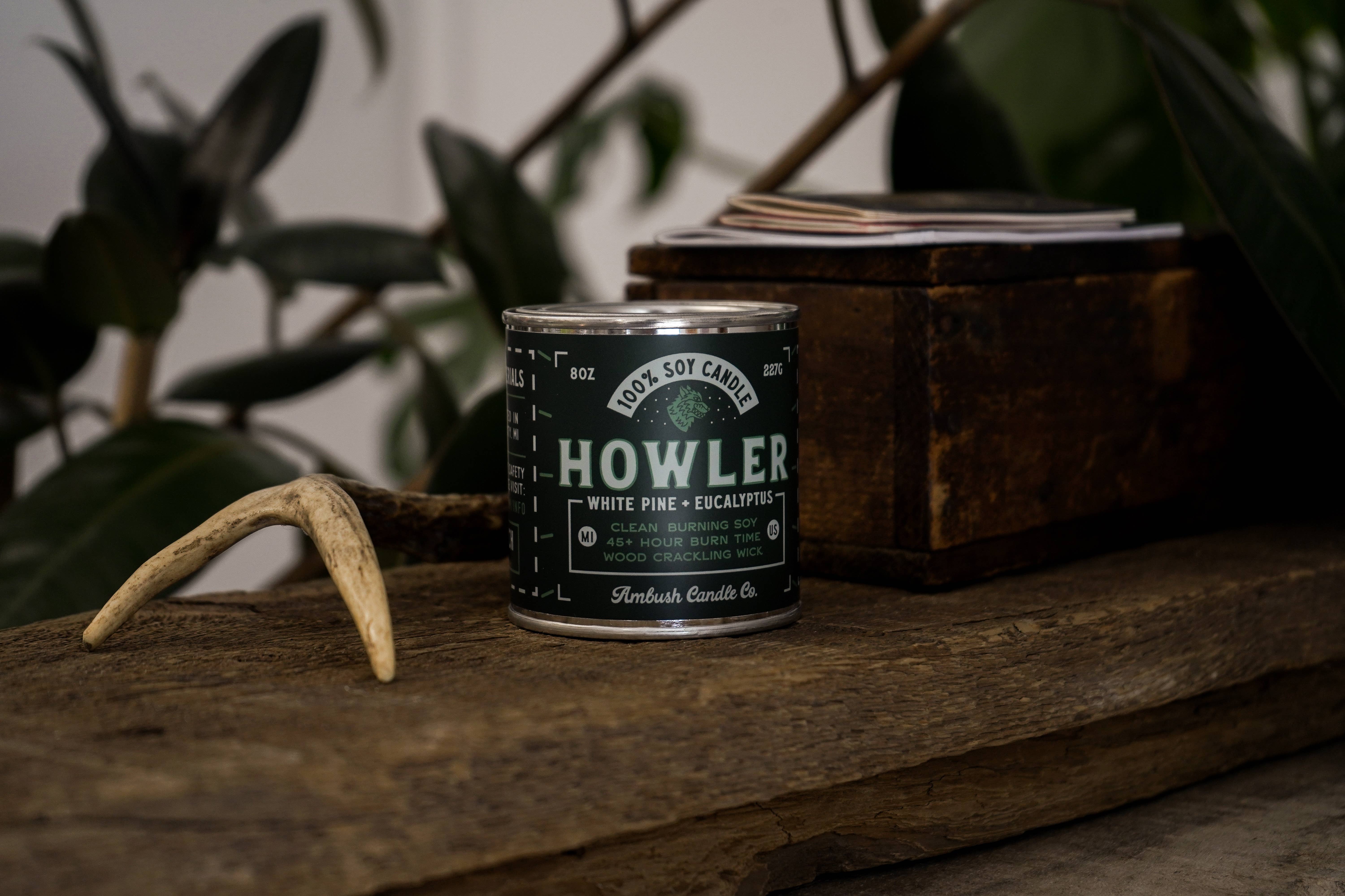 Ambush Candle Co. - Wholesale Jar/Filled Candle - Howler | White Pine + Eucalyptus 8oz Soy Candle13