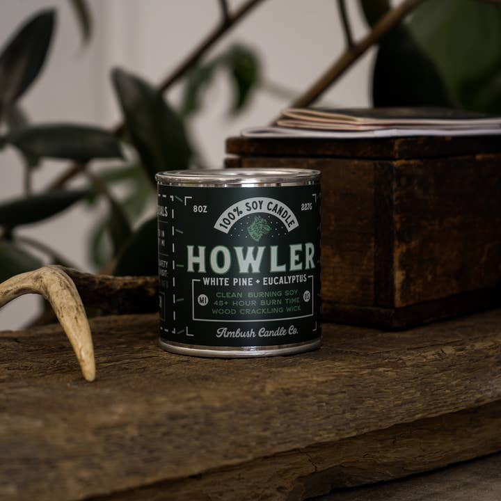Ambush Candle Co. - Wholesale Jar/Filled Candle - Howler | White Pine + Eucalyptus 8oz Soy Candle13