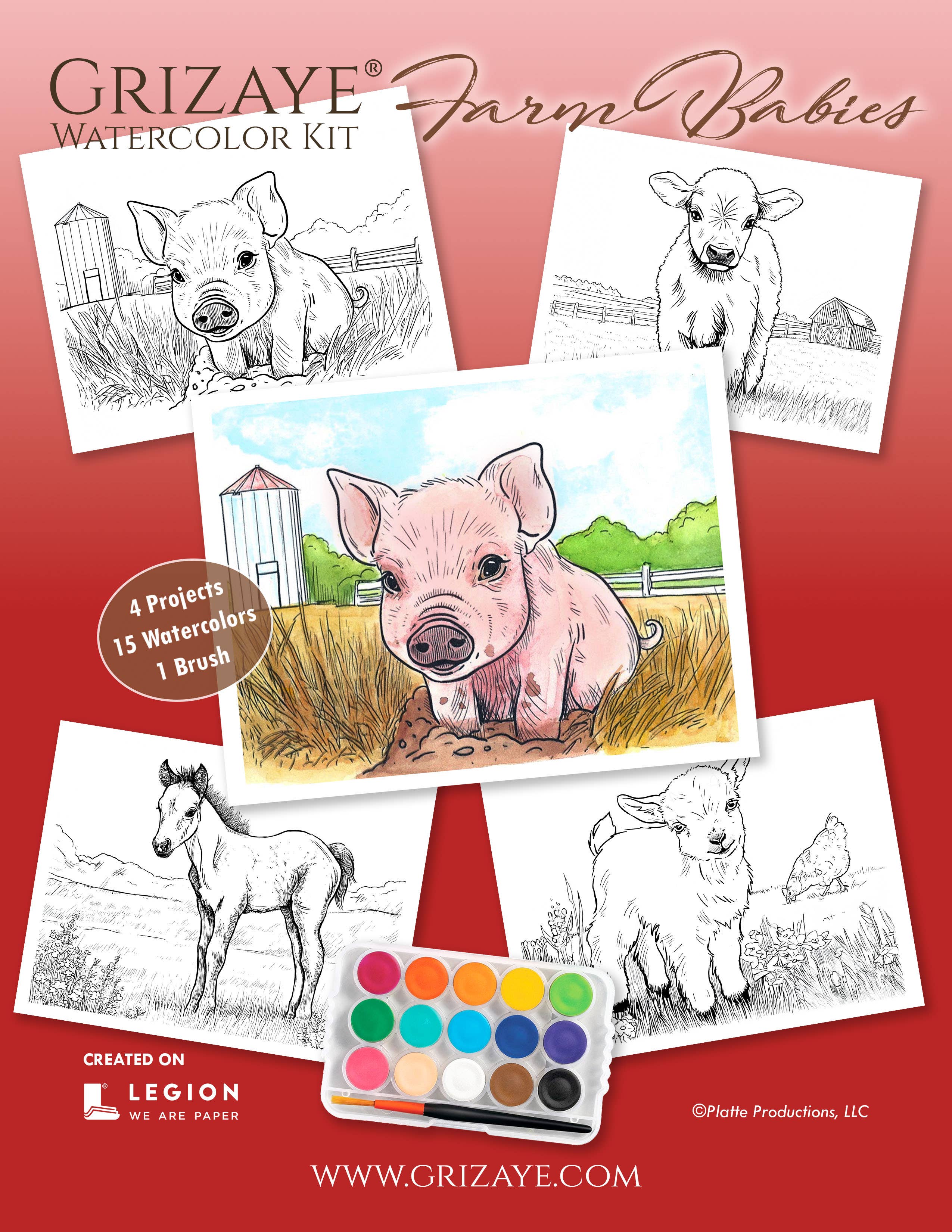 Grizaye - Wholesale DIY Craft Kit - Watercolor Kit: Farm Babies2