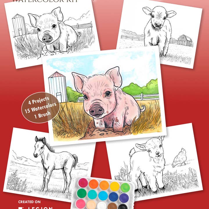 Grizaye - Wholesale DIY Craft Kit - Watercolor Kit: Farm Babies2