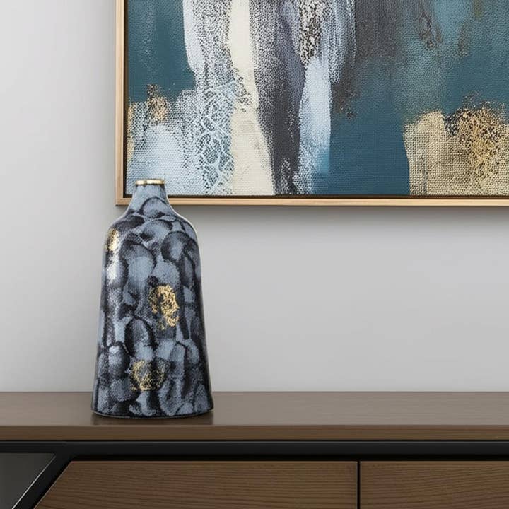 HomeRoots - Wholesale Vase - 12" Blue And Gold Abstract Bud Glass Table Vase1