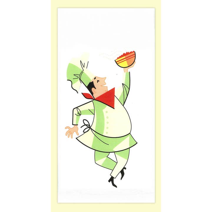 Red and White Kitchen Company - Wholesale Tea Towel - Dancing Chef Flour Sack Tea Towel, retro